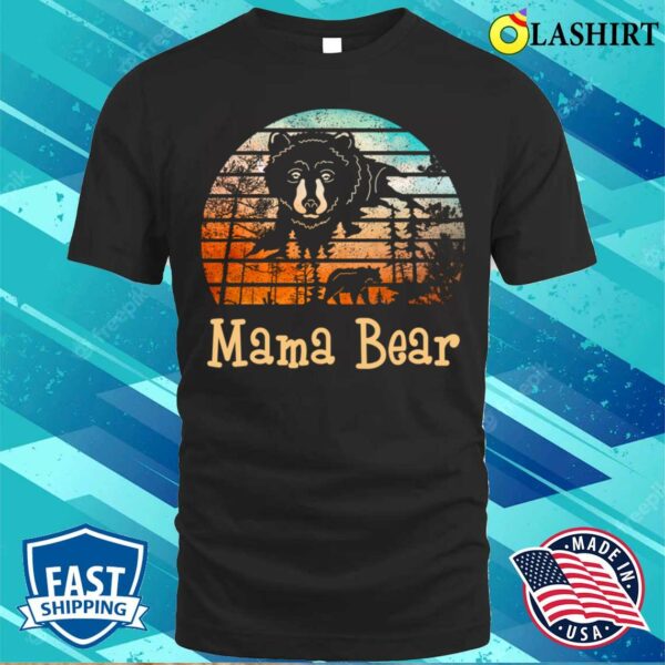 Mama Bear With 2 Cubs Retro Mountains Mothers Day T-shirt