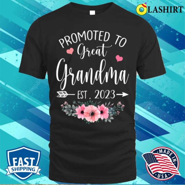 Mothers Day T-shirt, Promoted To Great Grandma Est 2023 Mothers Day T-shirt