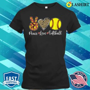 Peace Love Softball Leopard Softball Player Girl Mothers Day T-shirt