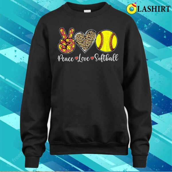 Peace Love Softball Leopard Softball Player Girl Mothers Day T-shirt