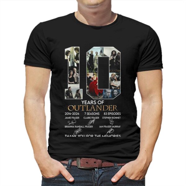 10 Years Of 2014-2024 7 Seasons 83 Episodes Outlander Thank You For The Memories T-shirt