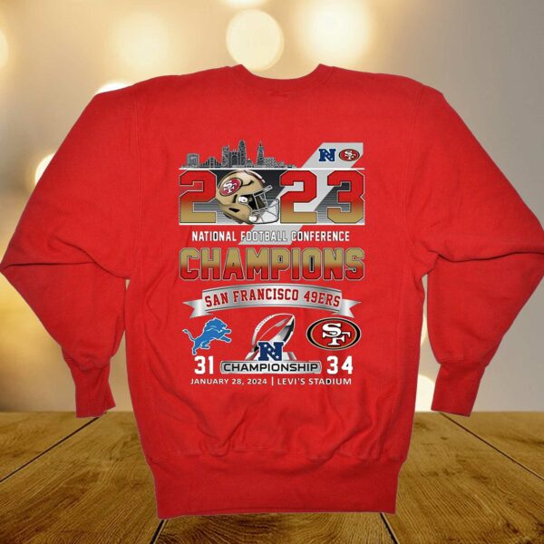 2023 National Football Conference Champions San Francisco 49ers 34 – 31 Detroit Lions January 28 2024 Levis Stadium T-shirt