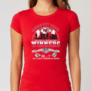 Afc Super Wild Card 2023 – 2024 Winners Kansas City Chiefs 26 – 7 Miami Dolphins Jan 14 2024 Arrowhead Stadium T-shirt Afc Super Wild Card 2023 – 2024 Winners Kansas City Chiefs 26 – 7 Miami Dolphins Jan 14 2024 Arrowhead Stadium T-shirt