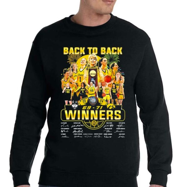 Back To Back 2024 Winners Iowa Hawkeyes 71 69 Uconn Huskies Shirt