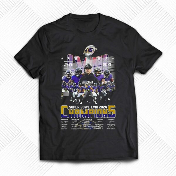 Baltimore Ravens Super Bowl Lviii 2024 Champions Signatures T-shirt