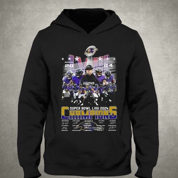 Baltimore Ravens Super Bowl Lviii 2024 Champions Signatures T-shirt