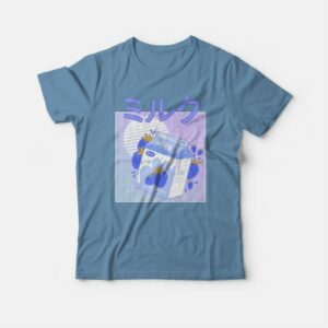 Blue Japanese Kawaii Strawberry Milkshake Funny T shirt 4