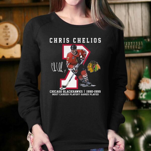 Chris Chelios Chicago Blackhawks 1990-1999 Most Career Playoff Games Played T-shirt