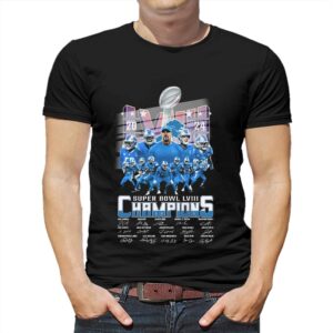 Detroit Lions Super Bowl Lviii 2024 Champions Signatures T-shirt Detroit Lions Super Bowl Lviii 2024 Champions Signatures T-shirt