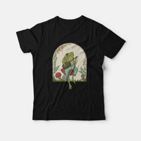 Frog Playing Banjo on Mushroom Cute T-Shirt