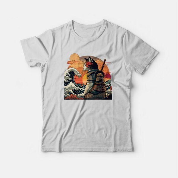 Japanese Retro Samurai Cat The Great Wave T-Shirt