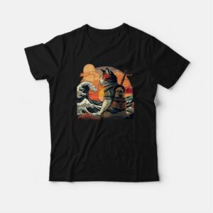 Japanese Retro Samurai Cat The Great Wave T Shirt 3