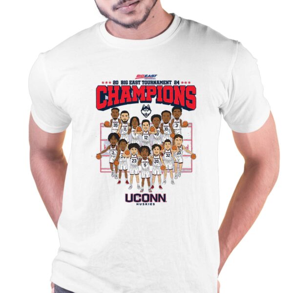 Uconn Ncaa Men’s Basketball 2024 Big East Tournament Champions Team Caricature T-shirt