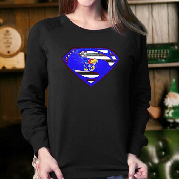 Usa Flag Inside Kansas Jayhawks Superman Shirt