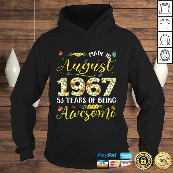 August 1967 53 Years Old 53rd Birthday Gift Cute Sunflowers TShirt