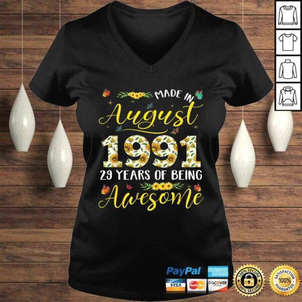 August 1991 29 Years Old 29th Birthday Gift Cute Sunflowers TShirt