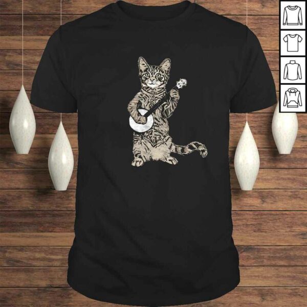 Banjo Cat – Funny Retro Style Bluegrass & Tabby Cat Lover TShirt