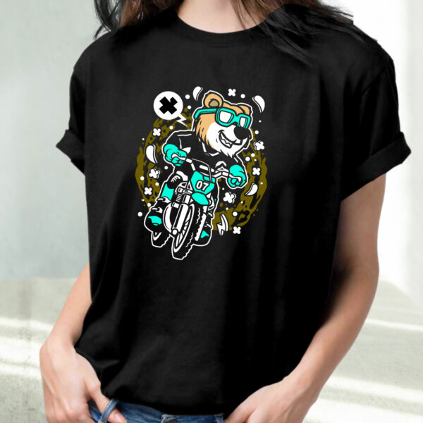 Bear Motocross Rider Funny Graphic T Shirt