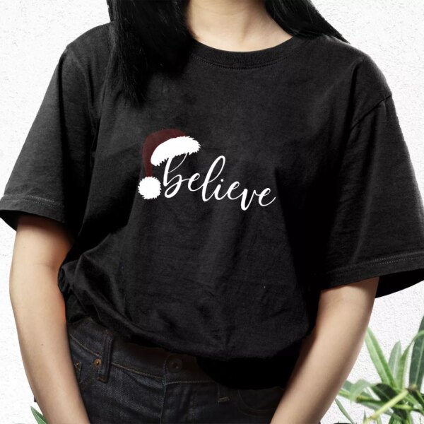 Believe Santa Hat T Shirt Xmas Design