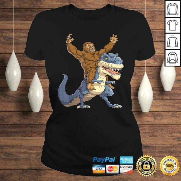 Bigfoot Sasquatch Riding Dinosaur T rex Shirt Funny Gifts