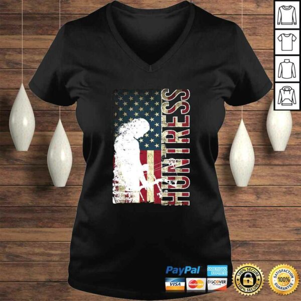 Bowhunting Gift for Women – Huntress USA American Flag Tee T-Shirt