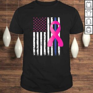 Breast Cancer Awareness Ribbon Thin Blue Line Police Flag TShirt
