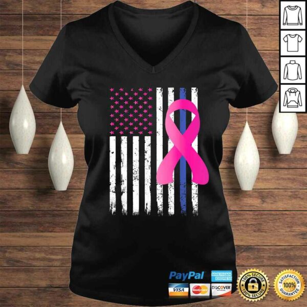 Breast Cancer Awareness Ribbon Thin Blue Line Police Flag TShirt