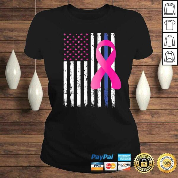 Breast Cancer Awareness Ribbon Thin Blue Line Police Flag TShirt