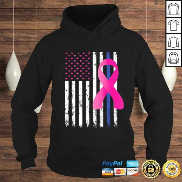 Breast Cancer Awareness Ribbon Thin Blue Line Police Flag TShirt