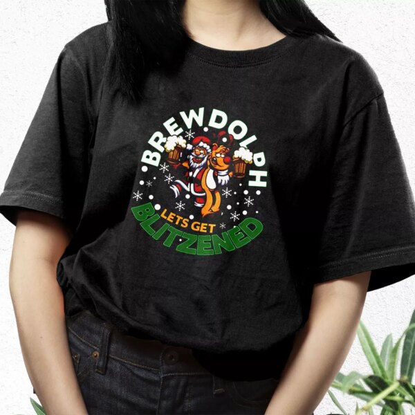 Brewdolph Lets Get Blitzened Christmas T Shirt Xmas Design