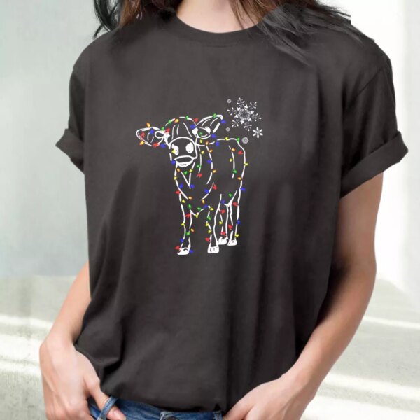 Christmas Cow Light T Shirt Xmas Design