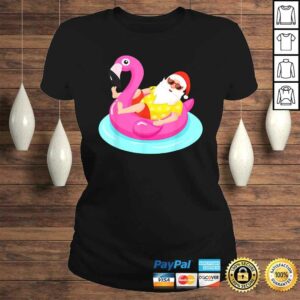 Christmas in July Santa relaxing on a Flamingo floaTShirt 3