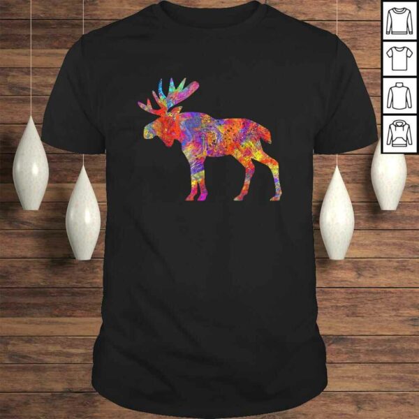 Colorful Canadian Moose Shirt Abstract Paint Wildlife Tee