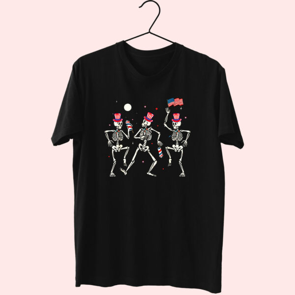 Dancing Skeleton 4Th Of July American Flag 80S T Shirt Fashion