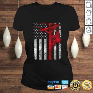 Distressed USA Patriotic Thin Red Line Lineman American Flag Pullover Hoodie 3