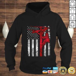 Distressed USA Patriotic Thin Red Line Lineman American Flag Pullover Hoodie 4