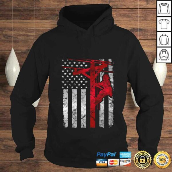 Distressed USA Patriotic Thin Red Line Lineman American Flag Pullover Hoodie