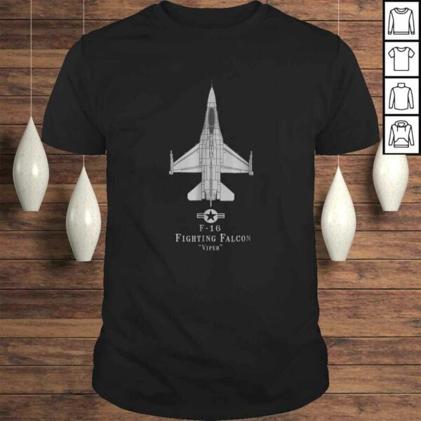 F-16 Fighting Falcon Tech Drawing Military Airplane TShirt