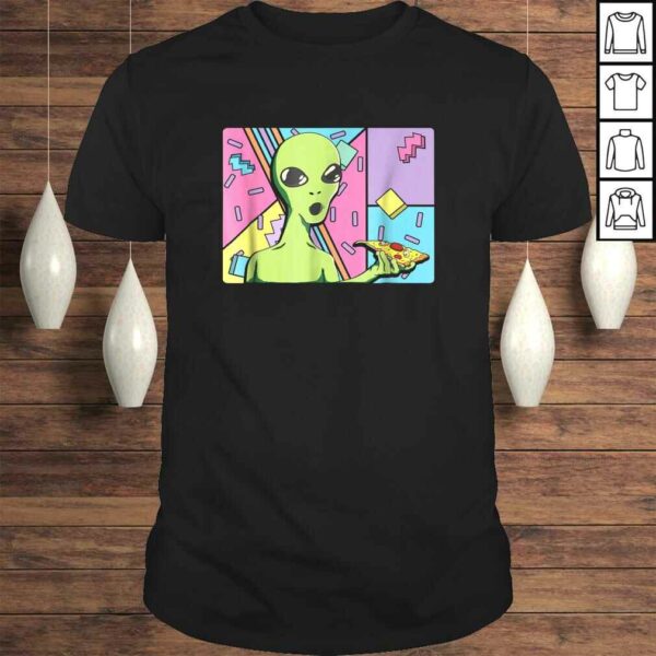 Funny Alien Shirt – Trippy Alien Eating Pizza Shirt 80s