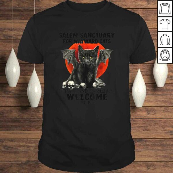 Funny BATCAT SKULL SALEM SANCTUARY FOR WAYWARD CATS Tee Shirt