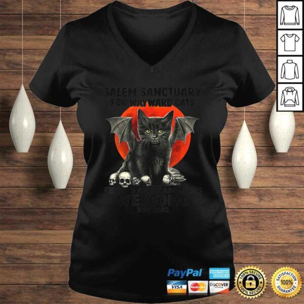 Funny BATCAT SKULL SALEM SANCTUARY FOR WAYWARD CATS Tee Shirt