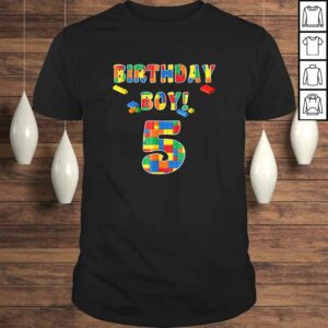 Funny Building Block Birthday Boy Turning 5 Tee T-Shirt Funny Building Block Birthday Boy Turning 5 Tee T-Shirt