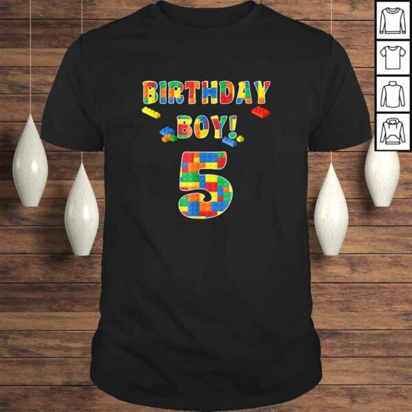 Funny Building Block Birthday Boy Turning 5 Tee T-Shirt