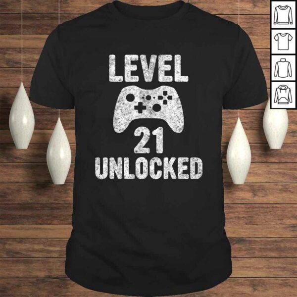 Funny Cute Video Gamer 21th Birthday Gift Funny Level 21 Unlocked Shirt