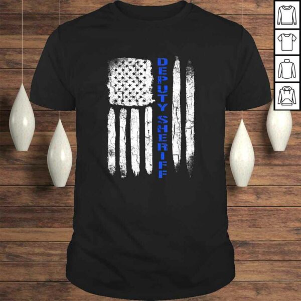 Funny Deputy Sheriff Shirts for Men Thin Blue Line American Flag Tee Shirt