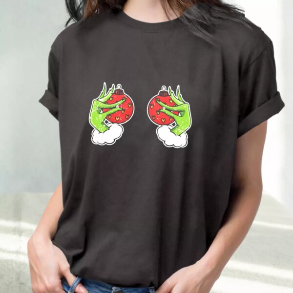 Funny Grinch’S Hand Is On The Breast T Shirt Xmas Design