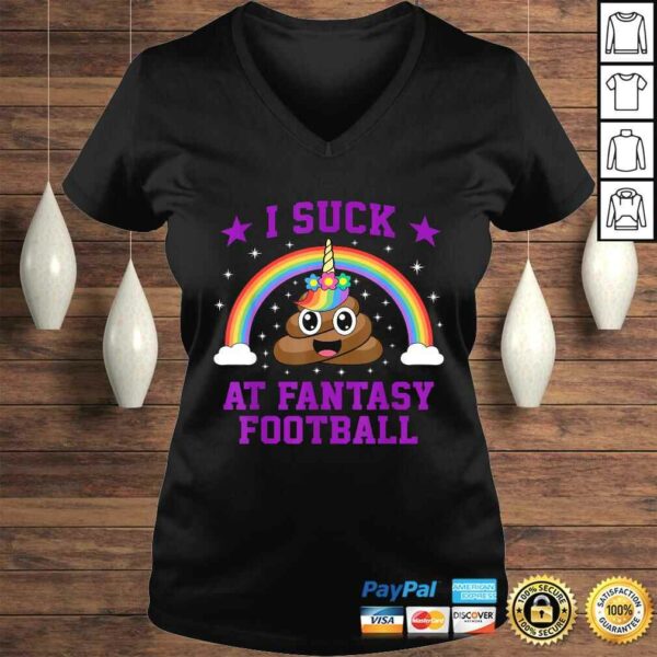 Funny I Suck At Fantasy Football Loser Poop Unicorn Funny Pink Tee Shirt