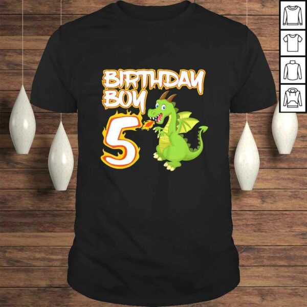 Funny Kids 5 Year Old Dragon Birthday Boy Themed Party 5th TShirt