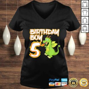 Funny Kids 5 Year Old Dragon Birthday Boy Themed Party 5th TShirt