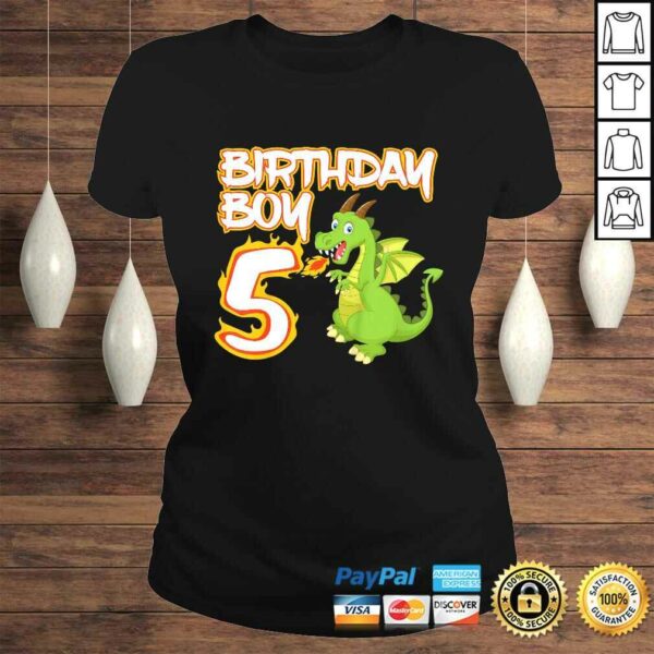 Funny Kids 5 Year Old Dragon Birthday Boy Themed Party 5th TShirt